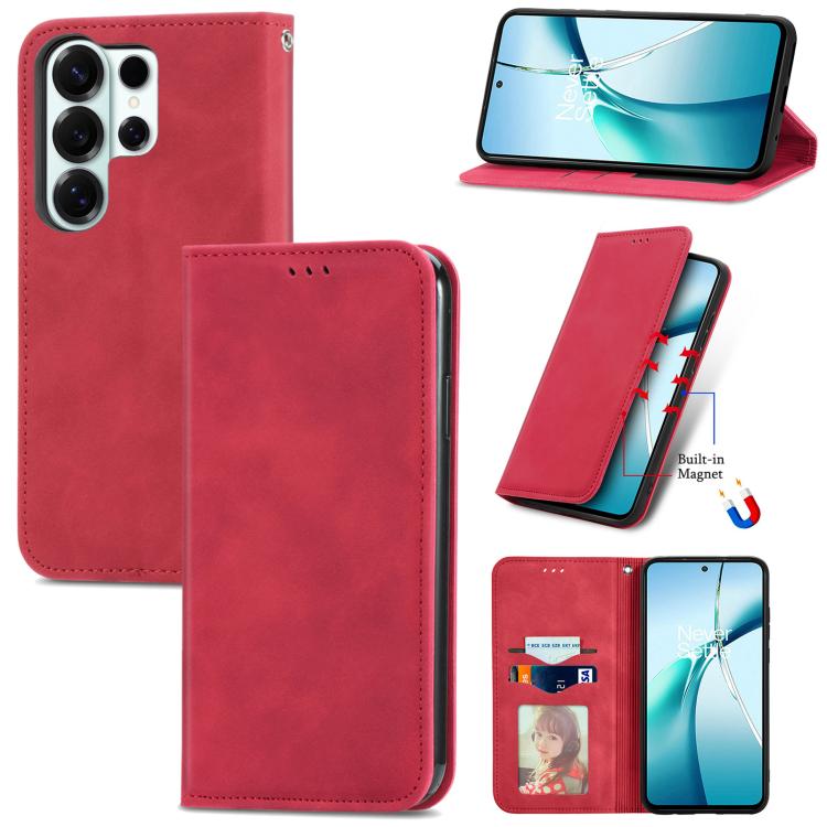 

For Samsung Galaxy S26 Ultra 5G Retro Skin Feel Magnetic Leather Phone Case(Red)
