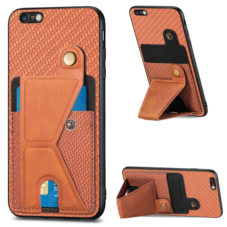 

For iPhone 6 / 6s Carbon Fiber Wallet Flip Card K-shaped Holder Phone Case(Brown)