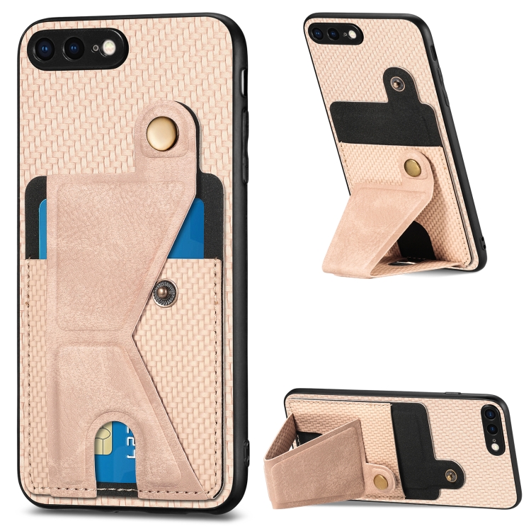 

For iPhone SE 2022 / 2020 / 7 / 8 Carbon Fiber Wallet Flip Card K-shaped Holder Phone Case(Khaki)