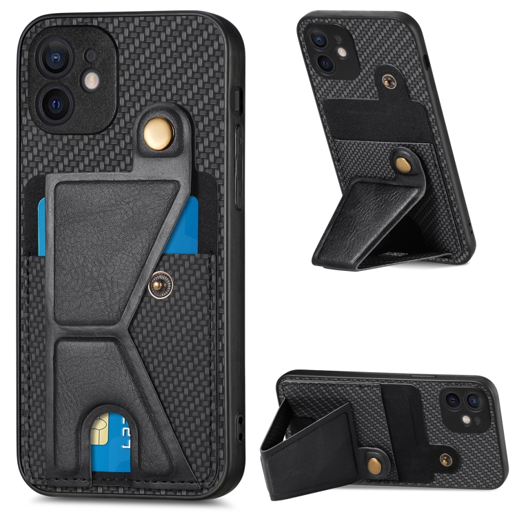 

For iPhone 11 Carbon Fiber Wallet Flip Card K-shaped Holder Phone Case(Black)