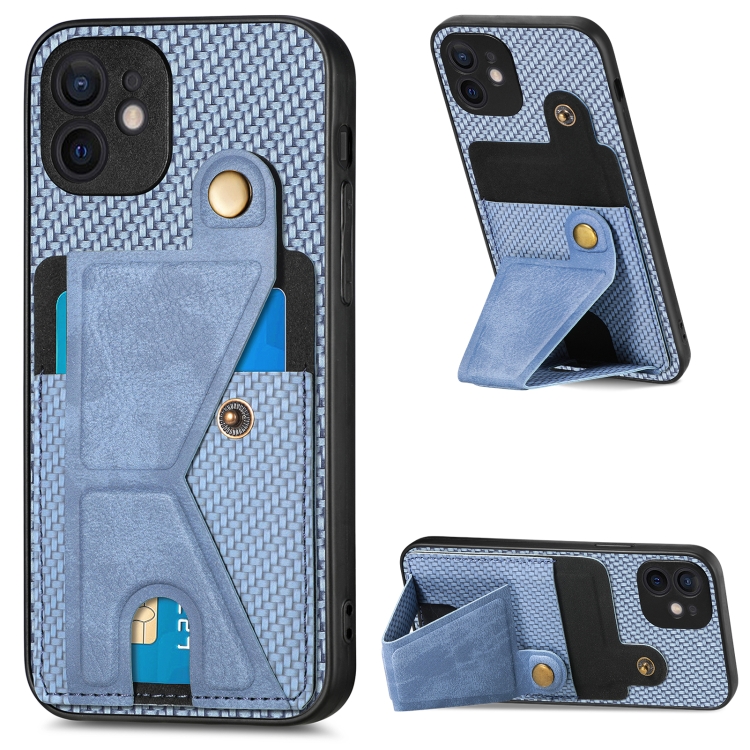 

For iPhone 11 Pro Max Carbon Fiber Wallet Flip Card K-shaped Holder Phone Case(Blue)
