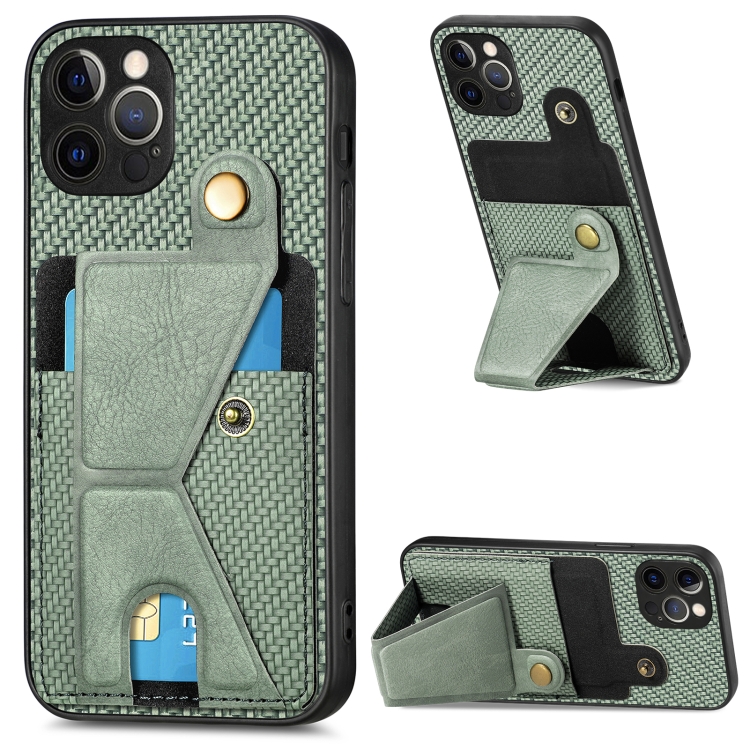 

For iPhone 12 Pro Max Carbon Fiber Wallet Flip Card K-shaped Holder Phone Case(Green)