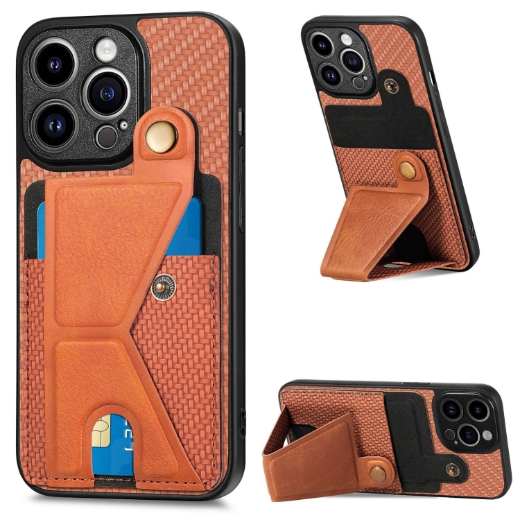 

For iPhone 14 Pro Carbon Fiber Wallet Flip Card K-shaped Holder Phone Case(Brown)