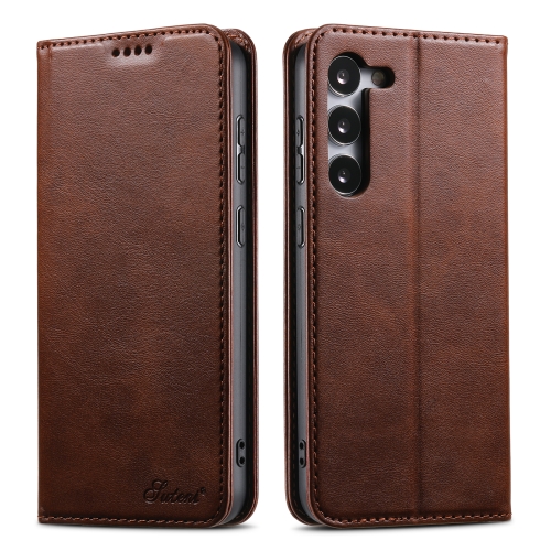 

For Samsung Galaxy S23 5G Suteni Calf Texture Horizontal Flip Leather Phone Case(Brown)