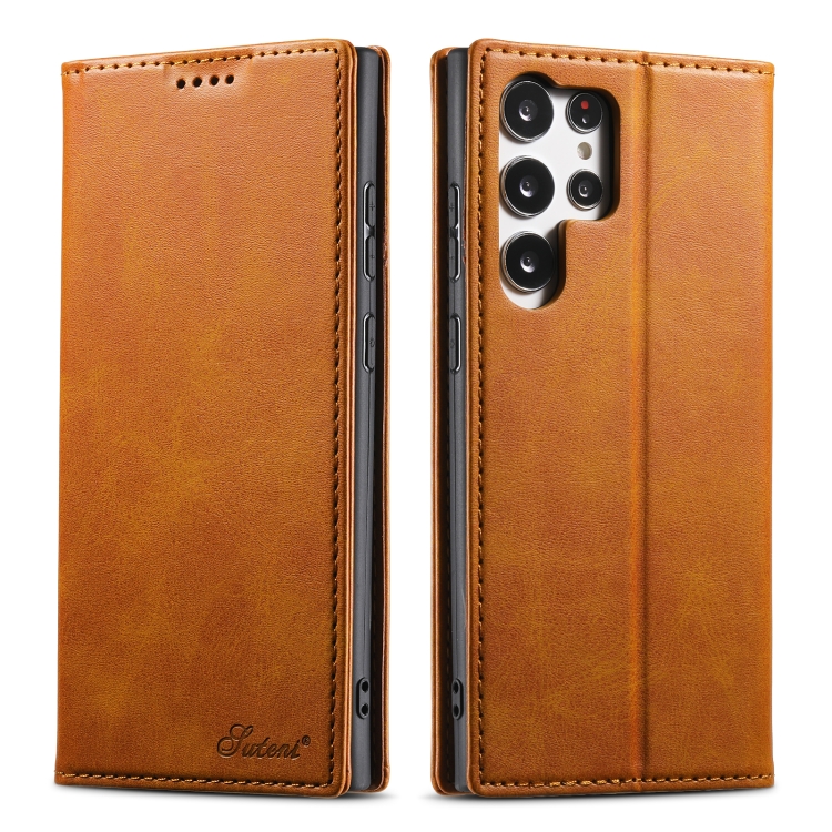 

For Samsung Galaxy S23 Ultra 5G Suteni Calf Texture Horizontal Flip Leather Phone Case(Khaki)