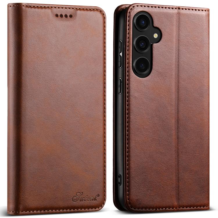 

For Samsung Galaxy S25 5G Suteni Calf Texture Horizontal Flip Leather Phone Case(Brown)