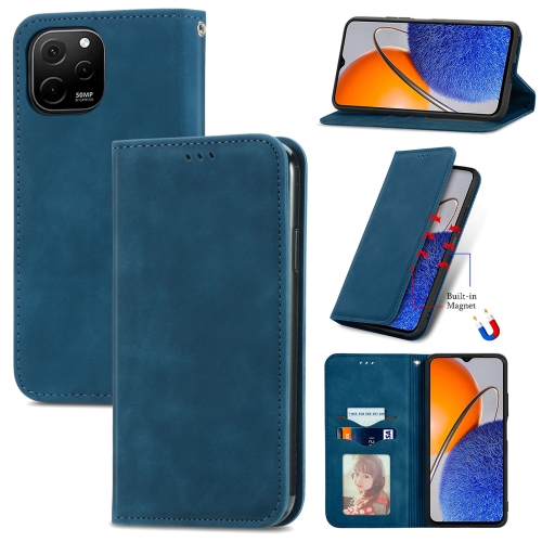 

For Huawei Nova Y61 Retro Skin Feel Magnetic Flip Leather Phone Case(Blue)