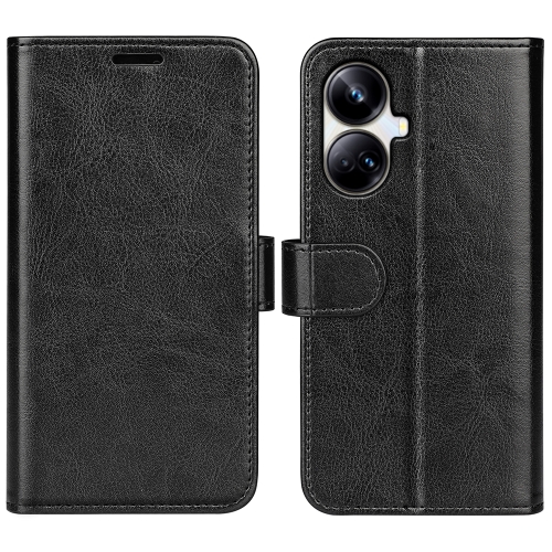 

For Realme 10 Pro+ R64 Texture Horizontal Flip Leather Phone Case(Black)