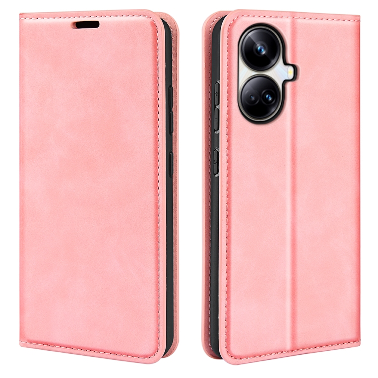 

For Realme 10 Pro+ Retro-skin Magnetic Suction Leather Phone Case(Pink)