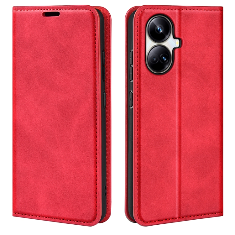

For Realme 10 Pro+ Retro-skin Magnetic Suction Leather Phone Case(Red)