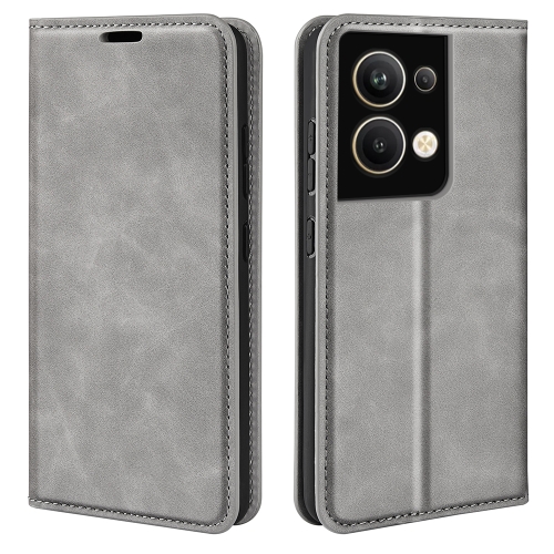 

For OPPO Reno9 Pro+ Retro-skin Magnetic Suction Leather Phone Case(Grey)