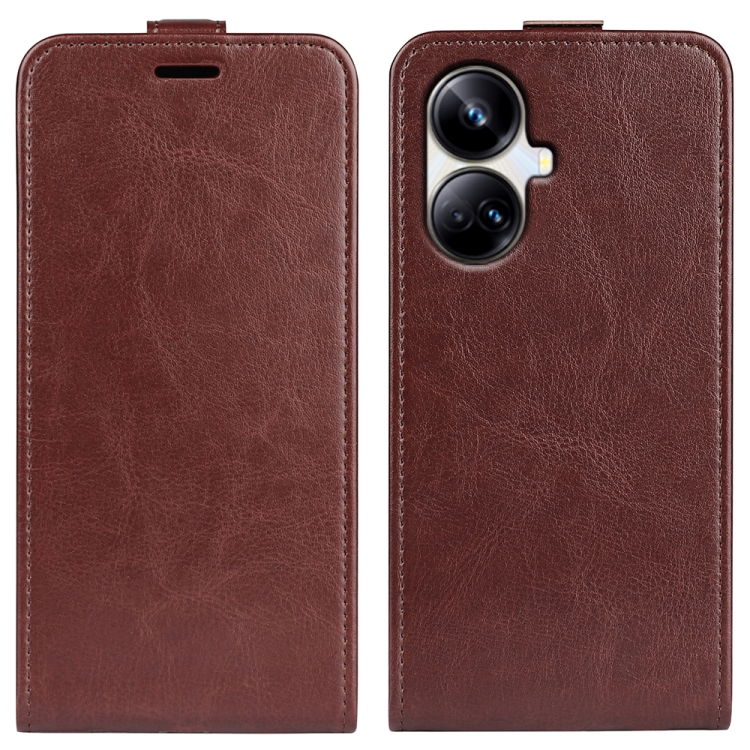 

For Realme 10 Pro+ R64 Texture Single Vertical Flip Leather Phone Case(Brown)