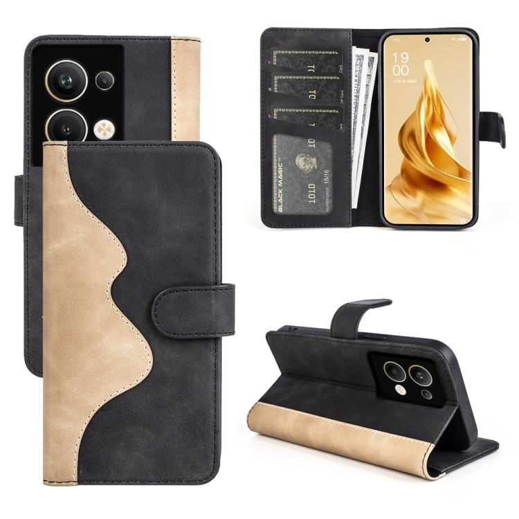 

For OPPO Reno 9 Pro+ Stitching Horizontal Flip Leather Phone Case(Black)
