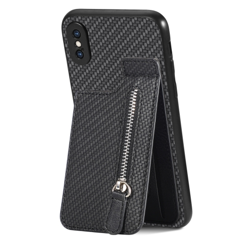 

For iPhone XS Max Carbon Fiber Vertical Flip Zipper Phone Case(Black)