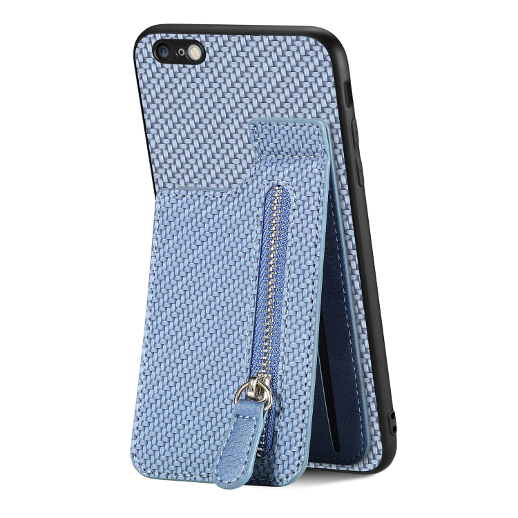 

For iPhone 6 / 6s Carbon Fiber Vertical Flip Zipper Phone Case(Blue)