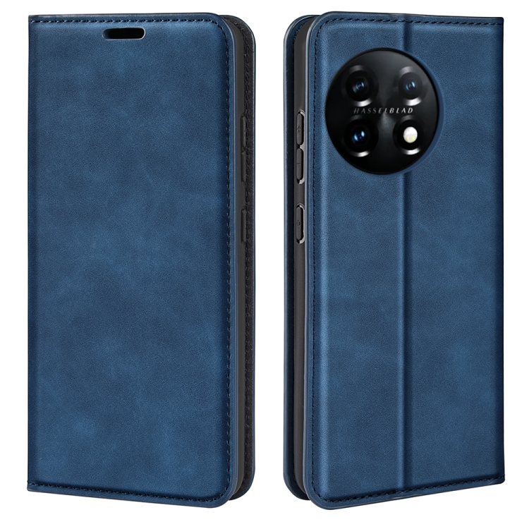 

For OnePlus 11 Retro-skin Magnetic Suction Leather Phone Case(Dark Blue)