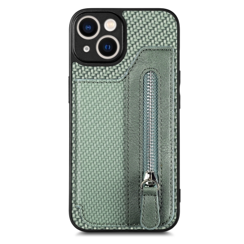 

For iPhone 13 mini Carbon Fiber Horizontal Flip Zipper Wallet Phone Case(Green)