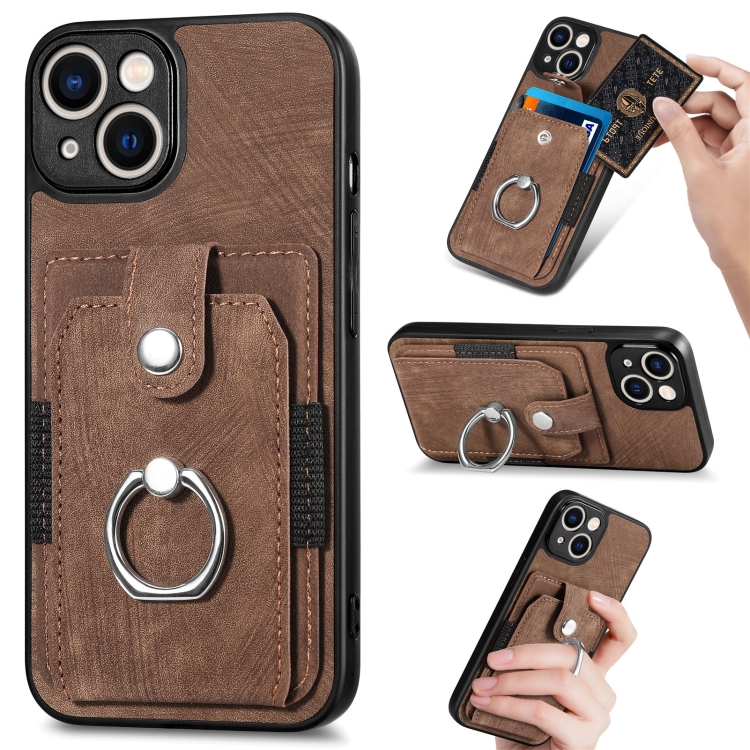 

For iPhone 13 Pro Max Retro Skin-feel Ring Card Wallet Phone Case(Brown)