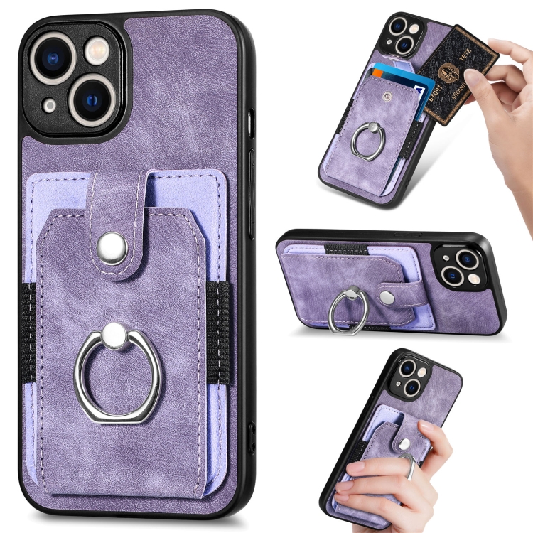 

For iPhone 12 Pro Retro Skin-feel Ring Card Wallet Phone Case(Purple)