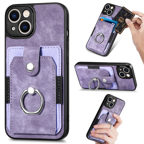 

For iPhone XS Max Retro Skin-feel Ring Card Wallet Phone Case(Purple)