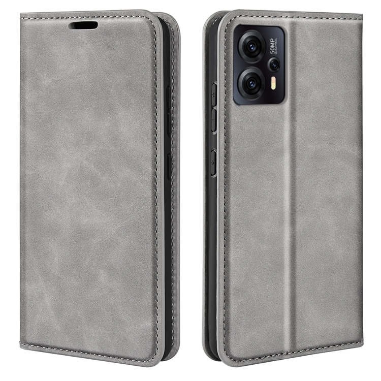 

For Motorola Moto E13 Retro-skin Magnetic Suction Leather Phone Case(Grey)