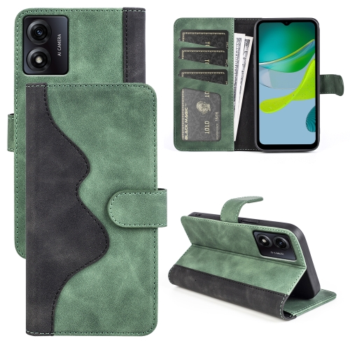 

For Motorola Moto E13 Stitching Horizontal Flip Leather Phone Case(Green)