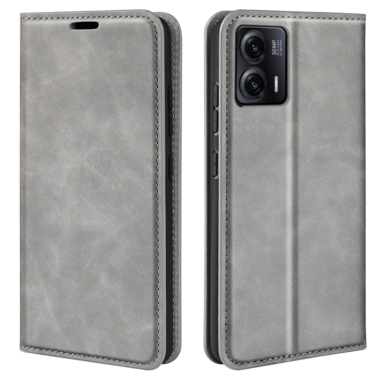

For Motorola Moto G73 Retro-skin Magnetic Suction Leather Phone Case(Grey)