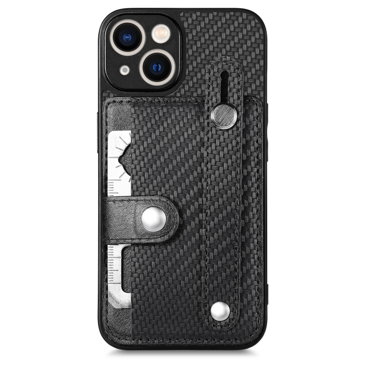 

For iPhone 13 mini Wristband Kickstand Card Wallet Back Cover Phone Case with Tool Knife(Black)