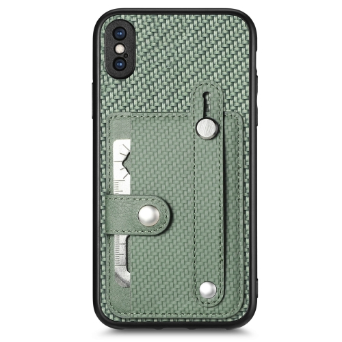 

For iPhone XS Max Wristband Kickstand Card Wallet Back Cover Phone Case with Tool Knife(Green)