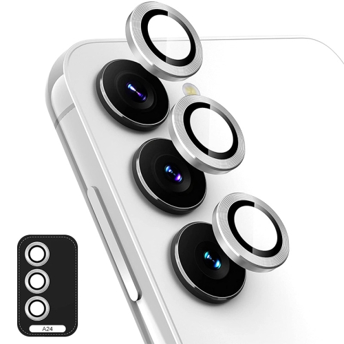 

For Samsung Galaxy A24 ENKAY Hat-Prince 9H Rear Camera Lens Aluminium Alloy Ring Tempered Glass Film(Silver)