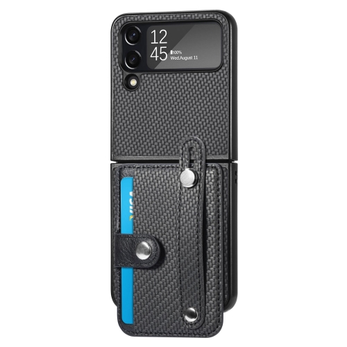 

For Samsung Galaxy Z Flip4 Wristband Kickstand Card Wallet Back Cover Phone Case(Black)