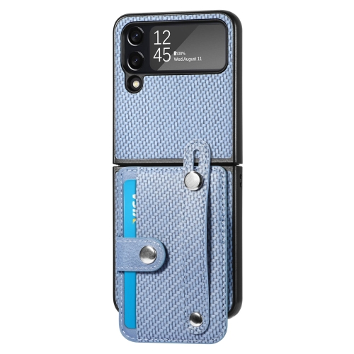 

For Samsung Galaxy Z Flip 5G Wristband Kickstand Card Wallet Back Cover Phone Case(Blue)