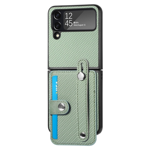 

For Samsung Galaxy Z Flip 5G Wristband Kickstand Card Wallet Back Cover Phone Case(Green)
