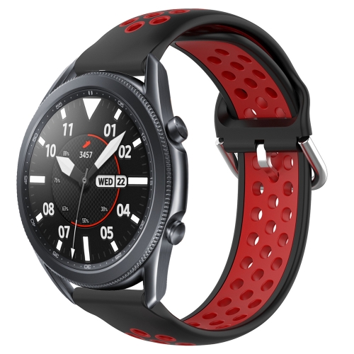 

For Samsung Galaxy Watch3 45mm 22mm Perforated Breathable Sports Silicone Watch Band(Black+ Red)