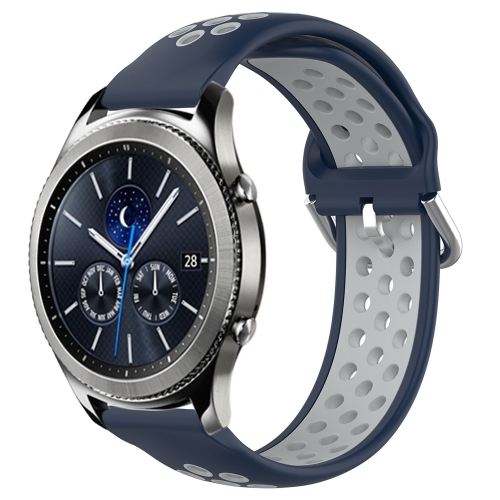 

For Samsung Gear S3 Classic 22mm Perforated Breathable Sports Silicone Watch Band(Midnight Blue + Gray)
