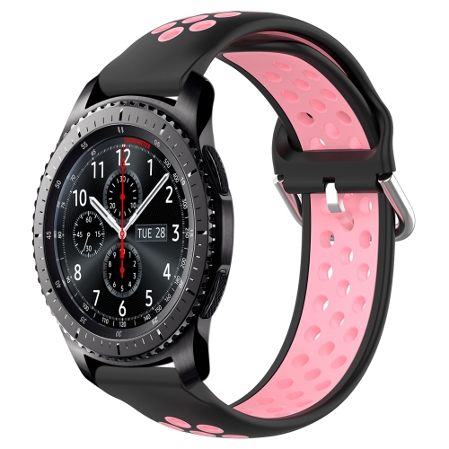 

For Samsung Gear S3 Frontier 22mm Perforated Breathable Sports Silicone Watch Band(Black+Pink)