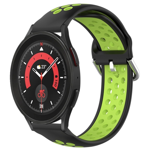 

For Samsung Galaxy Watch 5 Pro 45mm 20mm Perforated Breathable Sports Silicone Watch Band(Black+ Lime)