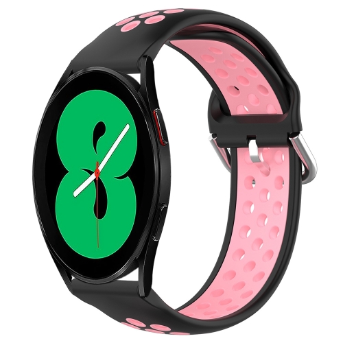 

For Samsung Galaxy Watch 4 44mm 20mm Perforated Breathable Sports Silicone Watch Band(Black+Pink)