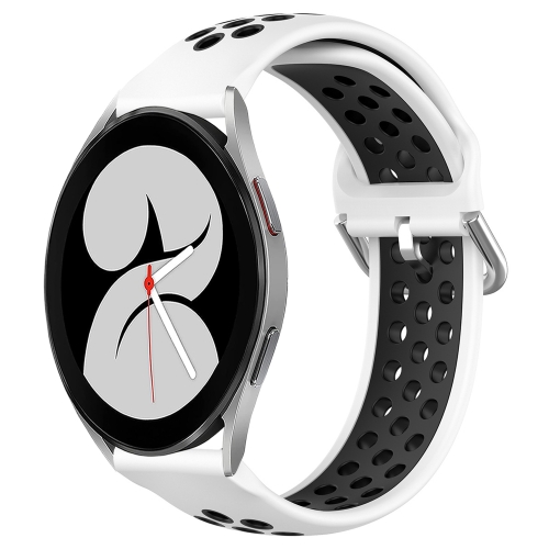 

For Samsung Galaxy Watch 4 40mm 20mm Perforated Breathable Sports Silicone Watch Band(White+Black)