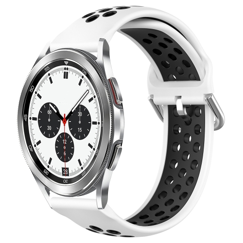 

For Samsung Galaxy Watch 4 Classic 42mm 20mm Perforated Breathable Sports Silicone Watch Band(White+Black)