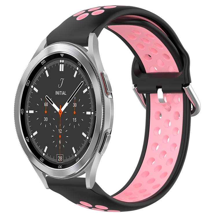 

For Samsung Galaxy Watch 4 Classic 46mm 20mm Perforated Breathable Sports Silicone Watch Band(Black+Pink)