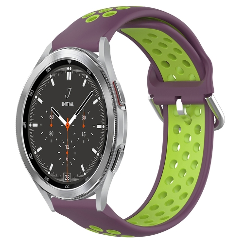 

For Samsung Galaxy Watch 4 Classic 46mm 20mm Perforated Breathable Sports Silicone Watch Band(Purple+Lime)