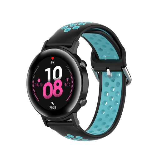 

For Samsung Galaxy Watch Active 2 44mm 20mm Perforated Breathable Sports Silicone Watch Band(Black+Blue)