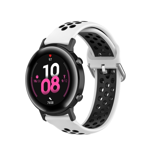 

For Samsung Galaxy Watch 42mm 20mm Perforated Breathable Sports Silicone Watch Band(White+Black)