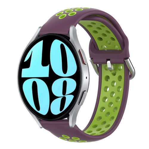 Per Samsung Galaxy Watch 6 44mm 20mm Cinturino in silicone sportivo  traforato traspirante (viola + lime)