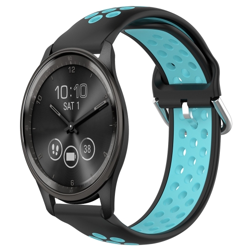 

For Garmin Vivomove Trend 20mm Perforated Breathable Sports Silicone Watch Band(Black+Blue)