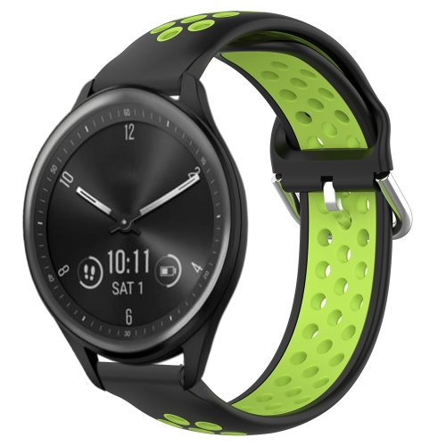 

For Garmin Vivomove Sport 20mm Perforated Breathable Sports Silicone Watch Band(Black+ Lime)