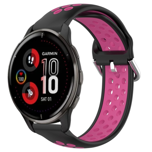 

For Garmin Venu 2 Plus 20mm Perforated Breathable Sports Silicone Watch Band(Black+Rose Red)