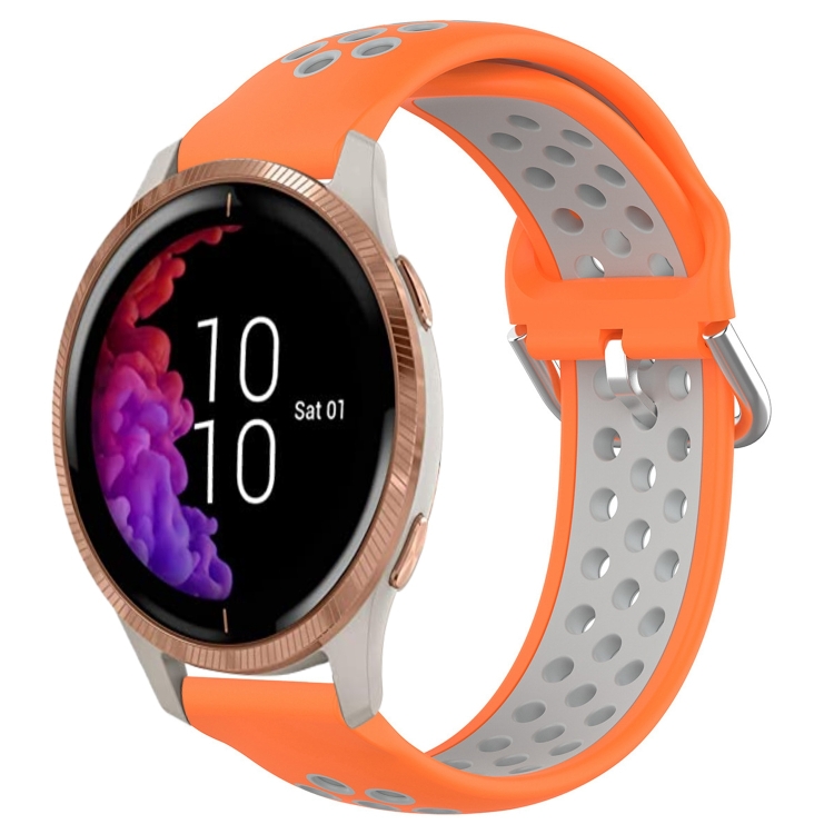 

For Garmin Venu 20mm Perforated Breathable Sports Silicone Watch Band(Orange+Grey)