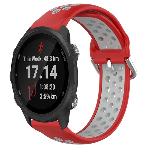 

For Garmin Forerunner 245 Music 20mm Perforated Breathable Sports Silicone Watch Band(Red+Grey)